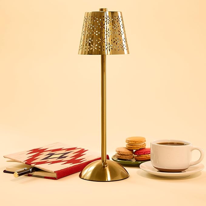 Camden Reed Table Lamp, Desk lamp, 3 Different Lighting Modes, Modern Minimal Design for Dinner/Coffee Table/Restaurant/Bedroom, Gold