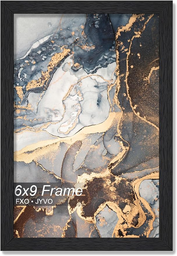 Engineered Wood 6x9 Picture Frame, Black Frame for 6 x 9 Inch Picture Poster Photo, Light Weight 6 by 9 Frame with Wood-grain for Wall - 1 Pack/Black/6"x9"