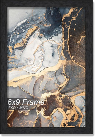Engineered Wood 6x9 Picture Frame, Black Frame for 6 x 9 Inch Picture Poster Photo, Light Weight 6 by 9 Frame with Wood-grain for Wall - 1 Pack/Black/6"x9"