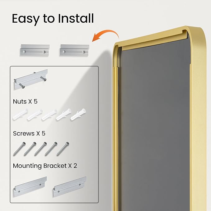 Bathroom Mirror 30x36 inch, Rustproof Aluminum Metal Framed Mirror for Wall, Matte Gold Bathroom Vanity Mirror, Shatterppoof Mirror, Living Room, Hanging or Leaning Horizontal or Vertical