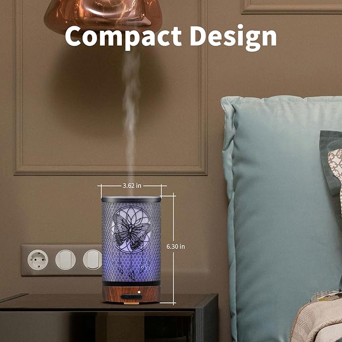 Essential Oil Diffuser - Multifunction Aromatherapy Diffuser 7 LED Color Changing Light 100ML Metal Diffuser Easy to Clean Suitable for Home,Office(Butterfly)