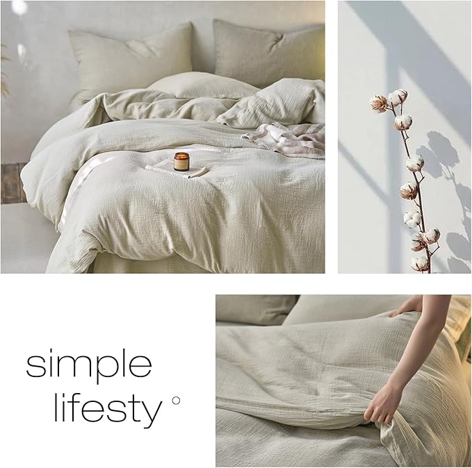 VM VOUGEMARKET Muslin Cotton Duvet Cover Queen Size-Ultra-Soft, Breathable & Lightweight Linen Like Gauze Textured Comforter Cover with Zipper Closure Minimalist Duvet Cover Set- 90"x90",Light Yellow