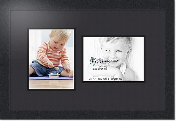 ArtToFrames Collage Photo Frame Double Mat with 2 - 6x8 Openings and Satin Black Frame