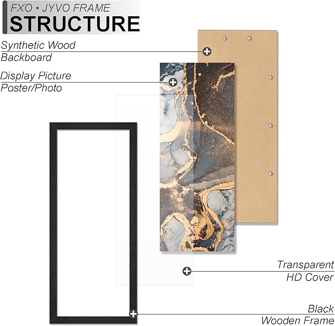 Engineered Wood 5x11 Picture Frame Set of 6, Black Frame for 5 x 11 Inch Picture Poster Photo, Light Weight 5 by 11 Frame with Wood-grain for Wall - 6 Pack/Black/5"x11"