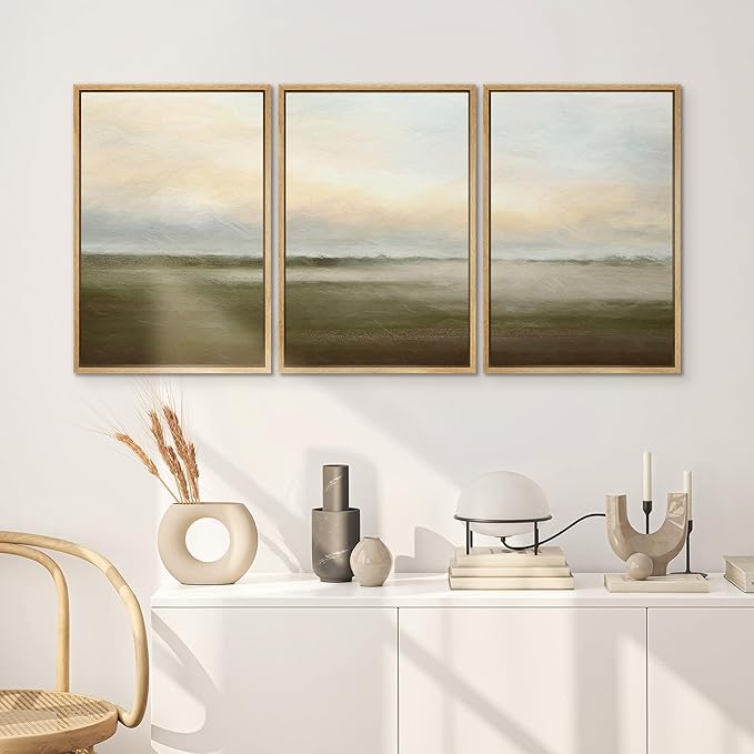 SIGNWIN Framed Canvas Print Wall Art Set Pastel Sunset Country Farmland Landscape Nature Abstract Illustrations Fine Art Decorative Nordic Rustic for Living Room, Bedroom, Office - 16"x24"x3 Natural