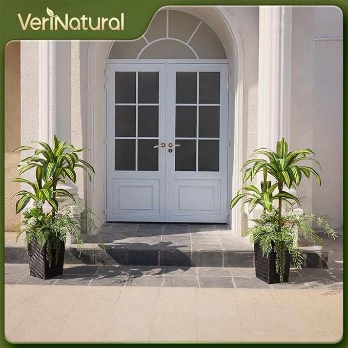 Artificial Dracaena Tree 4ft Artificial Plants Indoor UV Resistant, Dracaena Fake Plants with Multiple Plants in Black Tall Planter for Indoor Outdoor Decoration (2 Pack)