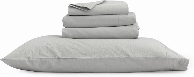 BESTOUCH Sheet Set 100% Washed Cotton Linen Feel Super Soft Comfortable Chic Lightweight 4 Pcs Home Bedding Set Solid Northern Droplet Grey King