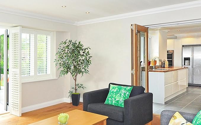 Artificial Ficus Plant 6ft, Faux Tree with Black Tall Planter, Fake Ficus Leaves Trees in Pot, Artificial Floor Plants for Home Living Room Office Garden Balcony Foyer Decor Indoor