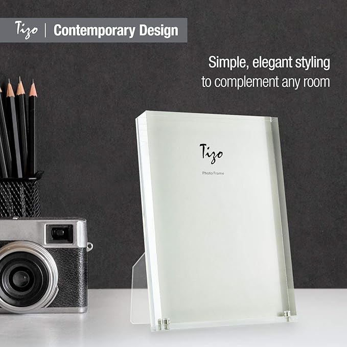 TIZO Design Vertical 5x7 Lucite Picture Frame, Durable 1 Inch Thick Clear Lucite & Magnetic Closures, Elegant & Practical Boutique Quality Photo Frame (Multiple Colors Available)