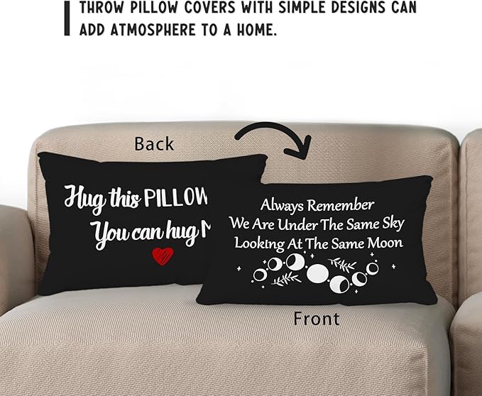 Long Distance Relationship Gifts Always Remember We are Under The Same Sky Reversible Decor Throw Pillow Case Decor for Home Bedroom,12''x20''Black Pillow case,Gift for Boyfriend,Girlfri (black-3)