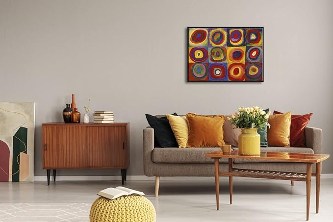 Wieco Art Framed Canvas Wall Art Squares with Concentric Circles of Wassily Kandinsky's Famous Abstract Classical Paintings Reproduction for Wall Decor Living Room Home Decorations