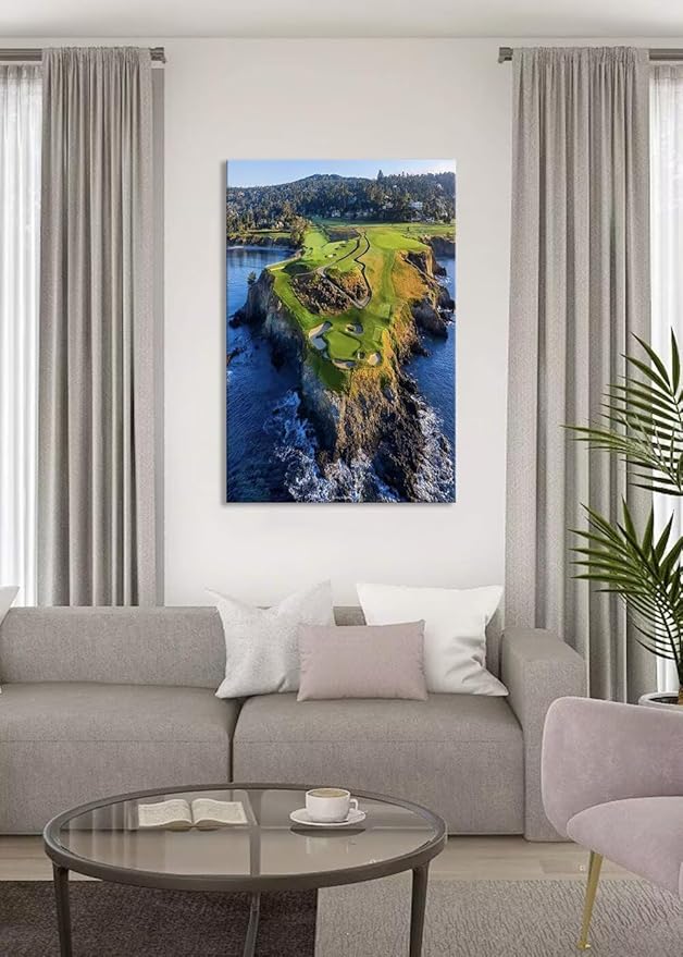 Pebble Beach Golf Course Canvas Wall Art for Living Room Bedroom Bathroom Home Decorations Sports Landscape Office Room Decor Golf Framed Artwork Giclee Prints Ready to Hang(24''W x 36''H)
