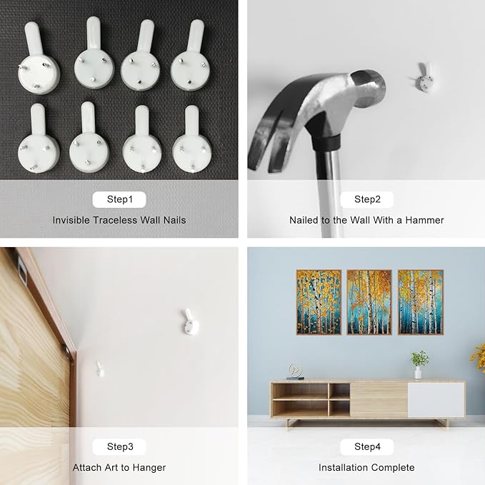 LHIUEM 16"x24"x3-Nature Landscape Prints,Monet Tree Framed Canvas Wall Art,Impressionist Botanical Mottled Shallow Decor,Blue Monet Wall Art Framed Vintage Plants Pictures for Living Room Bedroom