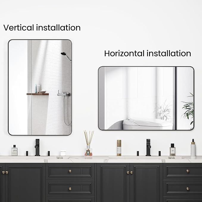 Bathroom Mirror 24x36 inch, Rustproof Aluminum Metal Framed Mirror for Wall, Matte Gold Bathroom Vanity Mirror, Shatterppoof Mirror, Living Room, Hanging or Leaning Horizontal or Vertical