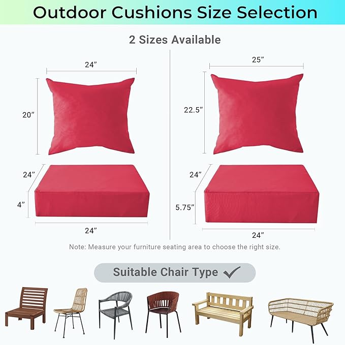 Outdoor Cushions for Patio Furniture,Outdoor Seat Cushion Set 24 x 24 x 5.75 Inch,Waterproof & Fade Resistant Outdoor Chair Cushions,Deep Patio Chair Cushion with Removable Cover,Burgundy