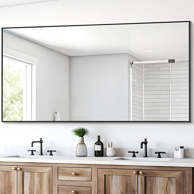 Black Bathroom Mirror for Wall, 30x60 Inch Rectangle Mirrors with Metal Frame, Modern Vanity Wall Mirror Decor for Entryway Hangs, Bathroom Living Room Horizontal or Vertical
