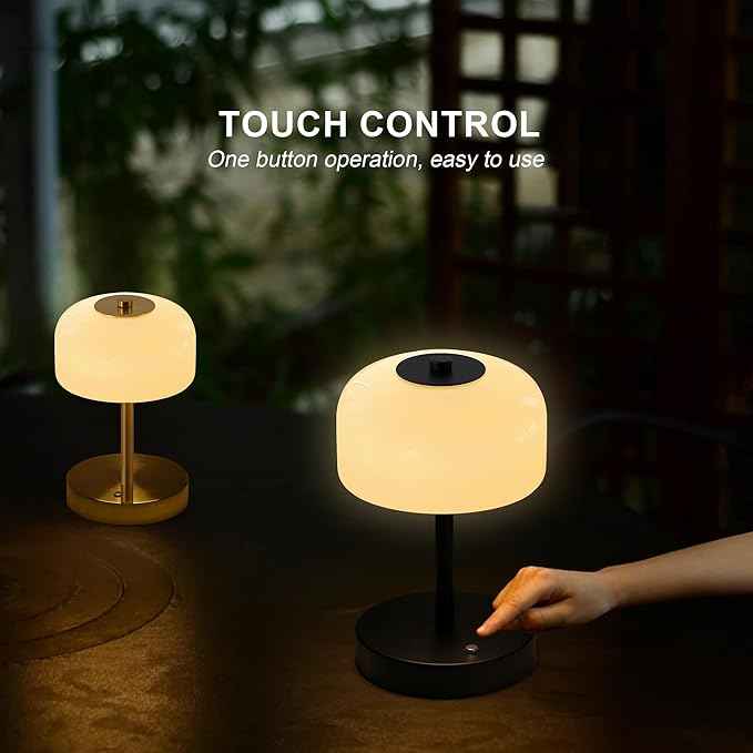 Oneach Portable Cordless Table Lamp, Rechargeable Battery Powered Lamp with Opal Glass Shade, 3-Way Dimmable LED Touch Mushroom Table Lamp for Bedroom, Bedside, Living Room, Dining Room, Patio, Blue