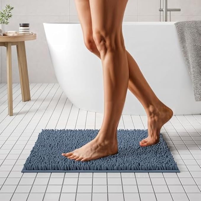 MAYSHINE Plush Shaggy Chenille Bath Mat | Extra Soft, Super Absorbent, Non-Slip Bathroom Rug | Fluffy Microfiber, Area Rug Sets for Bathroom Floor, Kitchen, Living Room | 59"x31" | Grey