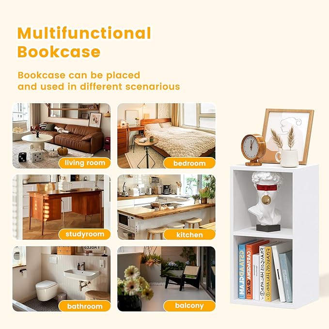 Narrow Bookshelf, 24" H Floor Standing Bookcase, Open Bookshelves Storage Organizer Display Shelves, Modern Corner Bookshelf Storage Cabinet for Living Room, White