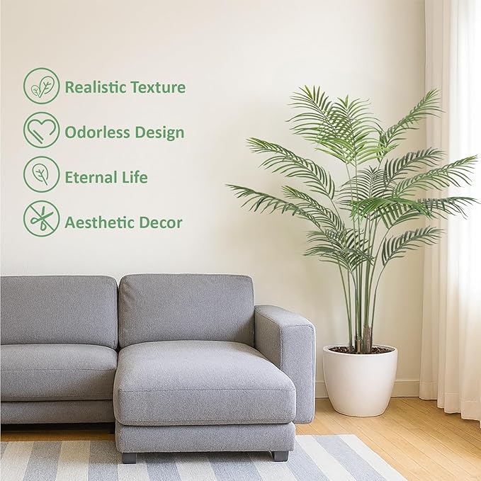 Artificial Palm Tree 5ft Tall Fake Palm Tree Indoor Decor Faux Tropical Areca Floor Plant in Pot, Artificial Silk Plant for Home Office Living Room Decor Indoor
