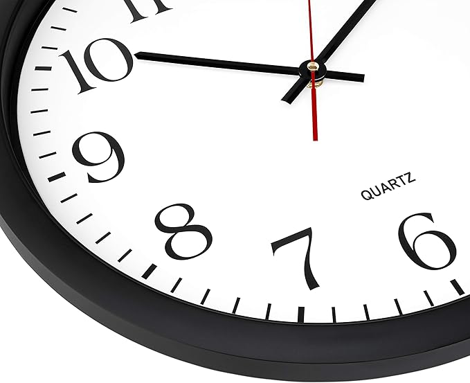 Bernhard Products Black Wall Clock, Silent Non Ticking - 16 Inch Extra Large Quality Quartz Battery Operated Round Easy to Read Home/Office/Business/Kitchen/Classroom/School Clocks