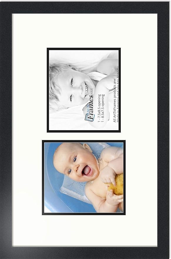ArtToFrames Collage Photo Frame Double Mat with 2 - 7.5x8.5 Openings and Satin Black Frame