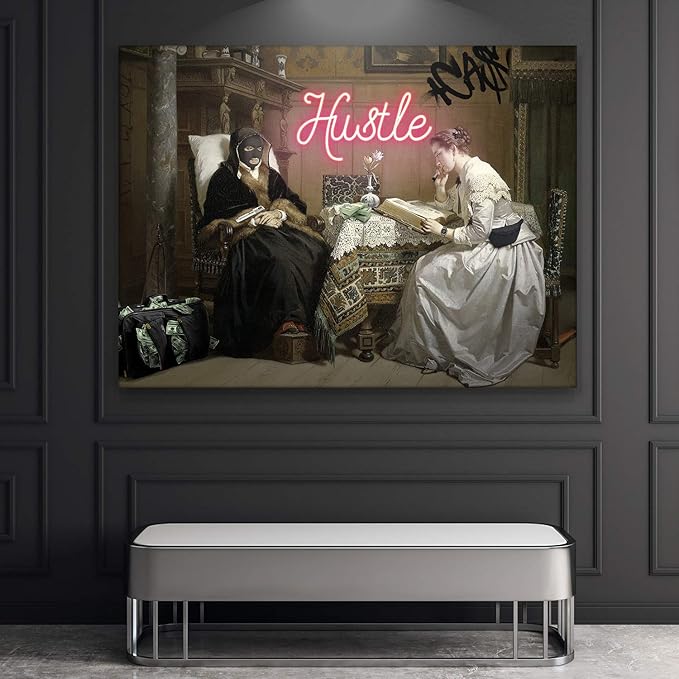 Fellipo Ricci Large Canvas Artwork - Hustle Cool Wall Art Prints Framed for Home Decor, Living Room, Office - Handmade Popular Museum Oil Painting Art Photo on Canvas (18"x24")