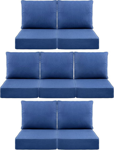 Luxury 6" Outdoor Cushions for Patio Furniture, 24x24x6 Thick Seat Cushion Set of 7, Fade Resistant Couch Chair Replacement Cushions High Density Deep Wicker Chair Cushion w/Removable Cover, Blue