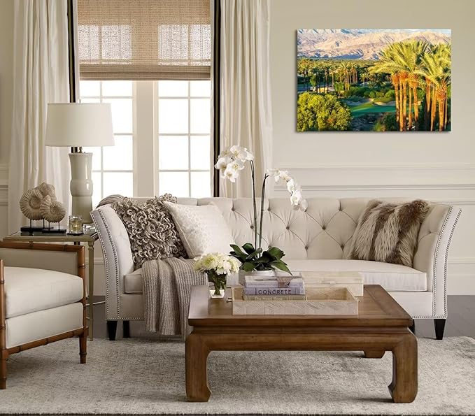 Palm Trees with Golf Course Canvas Wall Art for Living Room Bedroom Bathroom Home Decorations Coachella Valley Mountain Picture Wall Decor Prints Modern Framed Artwork Ready to Hang(24''H x 36''W)