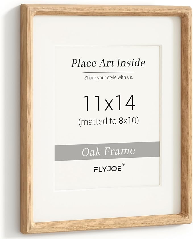 11x14 Picture Frame, USA-Sourced Natural Oak Wood Photo Frame with Tempered Glass, Handcrafted Rounded Corner 11 x 14 Wooden Frame Matted to 8x10 Photos, Wall or Tabletop Display