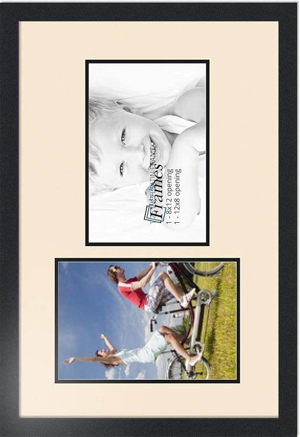 Art to Frames Double-Multimat-777-825/89-FRBW26079 Collage Photo Frame Double Mat with 2-8x12 Openings and Satin Black Frame