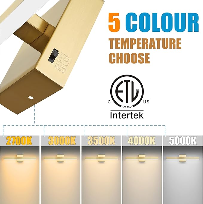 Gold Bathroom Vanity Light 23.6 inch, 14W Dimmable 5CCT LED Modern Bathroom Light Fixture Over Mirror - ETL Certificated