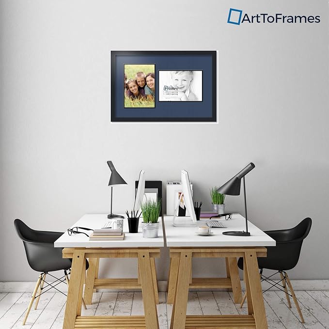 ArtToFrames Collage Photo Frame Double Mat with 2 - 8.5x12 Openings and Satin Black Frame