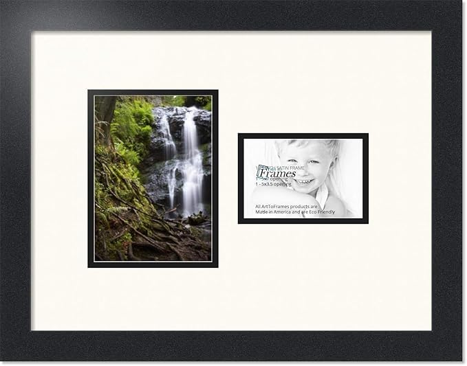 ArtToFrames Collage Photo Frame Double Mat with 1 - 3.5x5, 5x7 Openings and Satin Black Frame