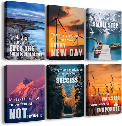 Inspirational Quotes Wall Art,Motivational Wall Art Decoration Painting, Suitable for Library, Office， Living Room,Home Deco,Tabletop/Hanging,| 6-pack(29 x 38 cm) framed 2
