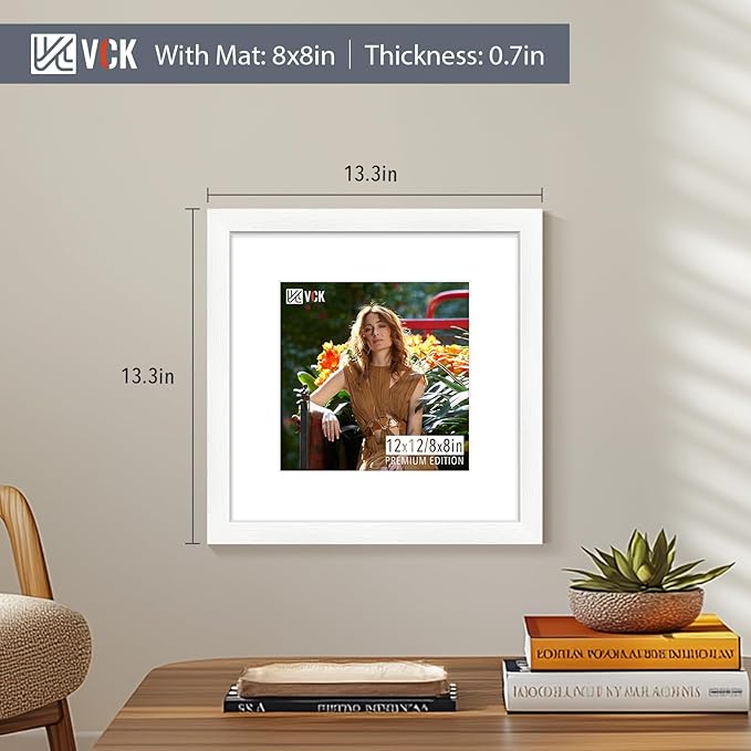 VCK Picture Frame Display Picture Photo Frame with High Definition Real Glass Front Display Tabletop and Wall Mounting (White, 12x12-5 Pack)