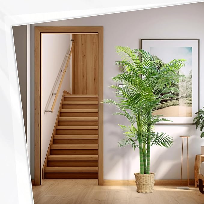 6FT Artificial Areca Palm Tree – Realistic Faux Indoor & Outdoor Plant with Weighted Pot, UV Resistant & Easy Assembly Plastic Tropical Tree for Home or Office Décor Housewarming Gift