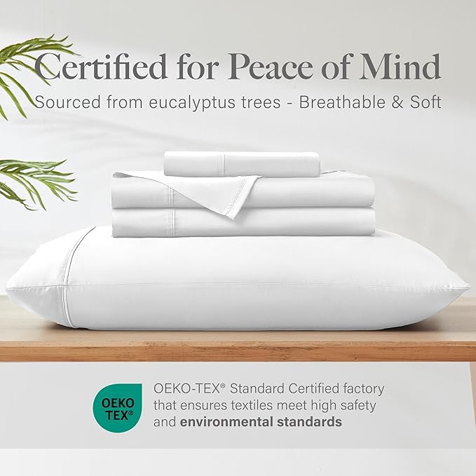 Modern Threads 100% Tencel Lyocell 4-Piece Sheet Set, 400 Thread Count Luxury Bedding, White, King