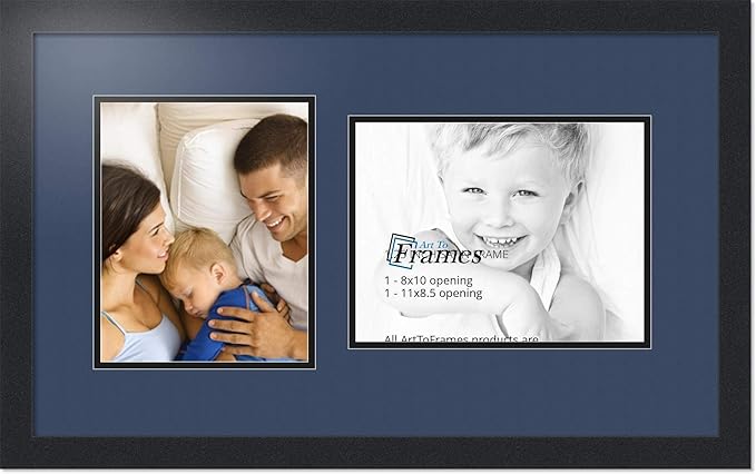 ArtToFrames Collage Photo Frame Double Mat with 1 - 8.5x11^ 8x10 Openings and Satin Black Frame