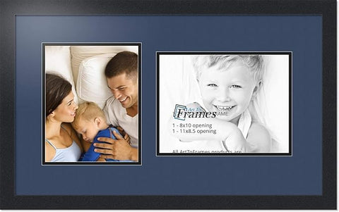 ArtToFrames Collage Photo Frame Double Mat with 1 - 8.5x11^ 8x10 Openings and Satin Black Frame