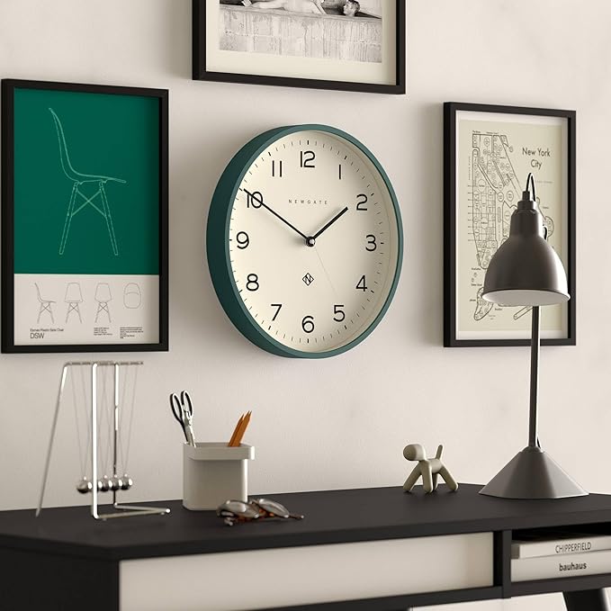 NEWGATE® Number Three Echo Wall Clock | Modern Round Clock | 14.5 inch | Eden Green | Easy to Read Numbers | Ideal for Kitchen, Living Room or Office