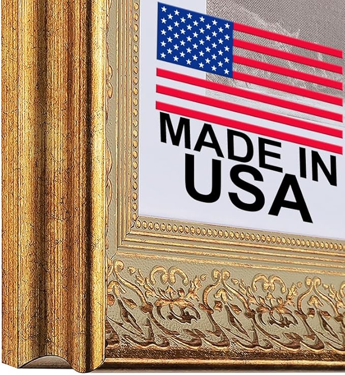 16x20 Picture Frame with Mat for 11x14 Picture. 16x20 Frame Matted to 11x14 Picture. 16 x 20 Poster Frame with Mat. 2-1/2" Wide Frames for 11 x 14 Prints with Mats. Gold Ornate 1556. For Prints, Diplomas. Polystyrene-Quality Wood Frames Alternative.