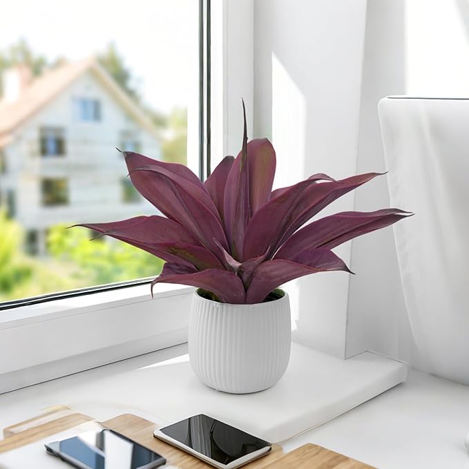 Artificial Agave 15In Faux Agave Fake Greenery Outdoor Artificial Plant Fake Plant for Indoor Home Decoration Plastic Plant Outdoor Decoration Front Porch Decor Simulation Plants 2Pack,Purple