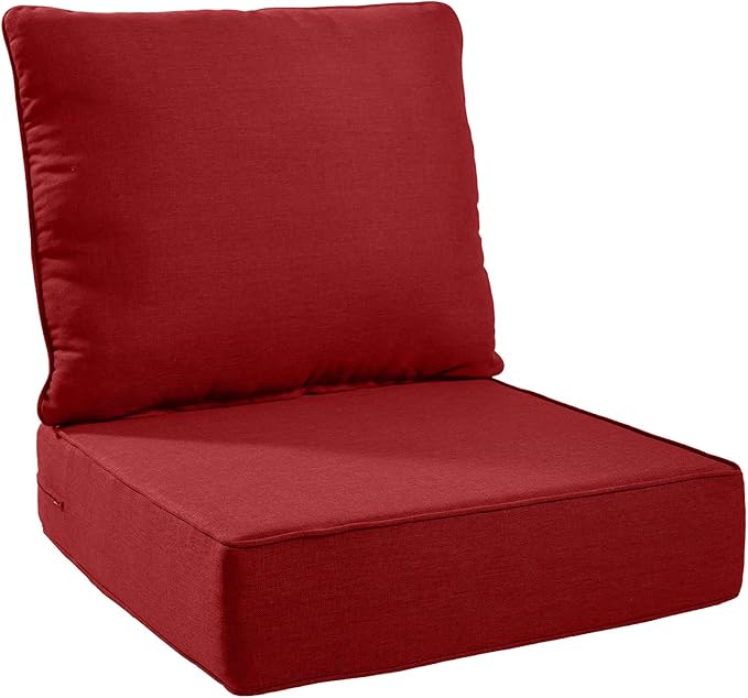 Patio Cushions for Outdoor Furniture - 24×24 Inches High Back and Deep Seating Outdoor Cushion for Patio Chairs Sofa Couch Loveseat Water Resistant(Red/1 Set/No Button)