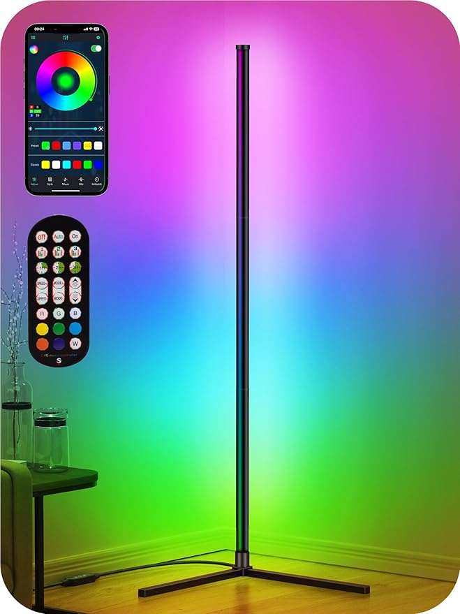 LED Corner Lamp, RGB Corner Floor Lamp with APP and Remote Control, 16 Million Colors & 68+ Scene Color Changing Ambience Light with Music Sync for Living Room, Bedroom, Gaming Room