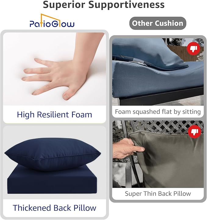 Outdoor Seat Cushion Set 24 x 24 x 4 Inch, Waterproof & Fade Resistant Patio Furniture Cushions with Removable Cover and Ties, Thick Deep Seating Pads for Outside Chair Sofa Couch, Dark Blue