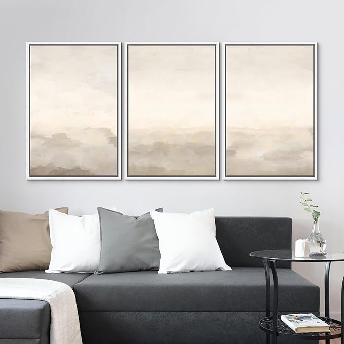 MUDECOR Framed Canvas Print Wall Art Abstract Prints Minimalist Modern Art Neutral Home Decor for Bedroom - 24"x36"x3 White