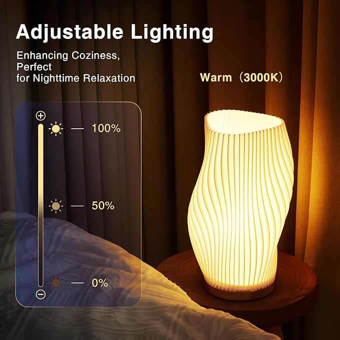 Table Lamp Bedside Lamps for Bedroom, Small Night Stands Desk Lamp, Mood Warm Cozy Lighting, Vintage Boho Cool Mid Century Modern Lamp, Aesthetic Accents Home Room Decor (Warm-C, Large)