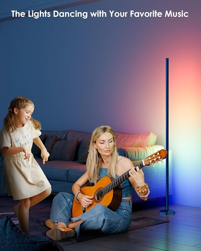 2PCS RGB+W Corner Floor Lamp, 65" Color Changing 24V LED Floor Lamp with Cool White Bluetooth APP Remote Control Music Sync Modern Stand Lamp 16 Million DIY Colors for Living Room Bedroom