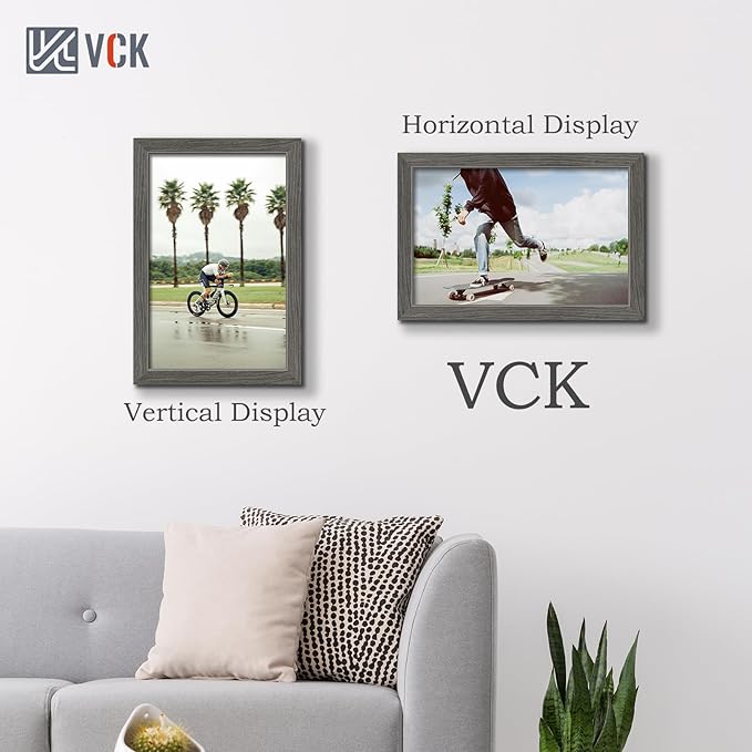 VCK 11x17 Picture Frame 5 Pack, Gray Solid Wood Poster Picture Frame, Exclusive Wood Grain, Wall Mounting Hanging